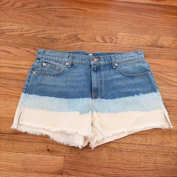 7 For All Mankind Cut Off Blue Multicolored Cream Jean Shorts size 31 Waist - Picture 2 of 10